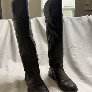 Women’s Leather Knee High Riding Boots Size 8 Brown Equestrian Buckle Tall Boots